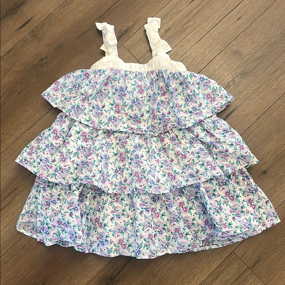 Janie and Jack Lavender Floral Girls Tiered Dress Size 5 100% Cotton
